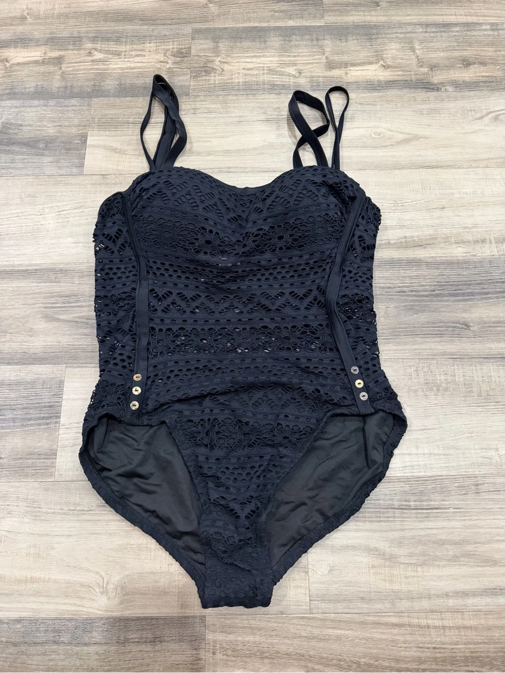 Unbranded Women’s Black Crochet Lace One-Piece Swimsuit